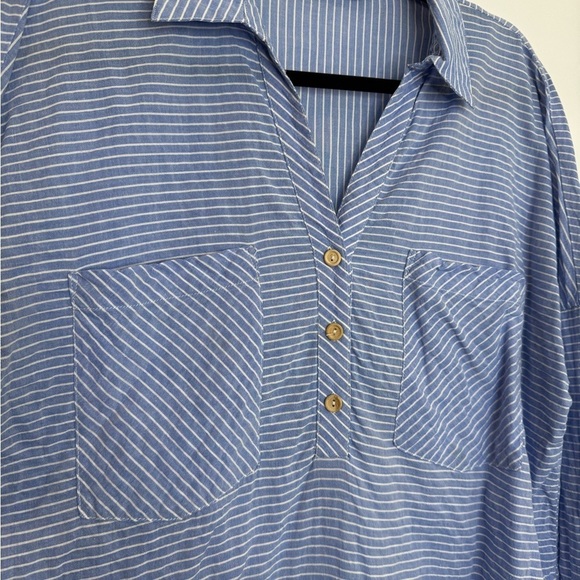 Zara Blue Striped pockets oversized Shirt size XS - Picture 3 of 7